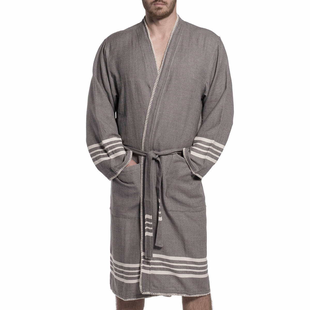 Organic Turkish Cotton Kimono Bathrobe, Long Unisex Spa Robe – view 12