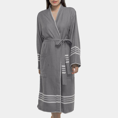 Organic Turkish Cotton Kimono Bathrobe, Long Unisex Spa Robe – view 11