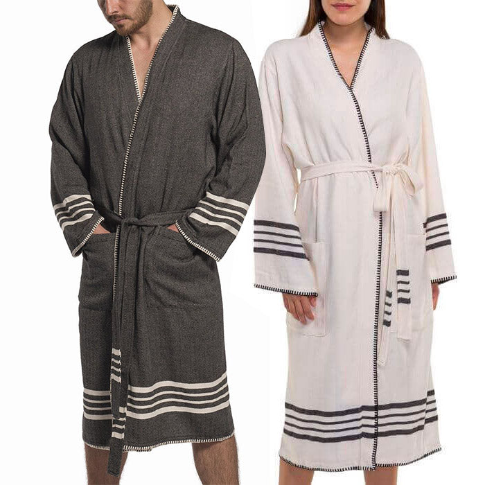 Organic Turkish Cotton Kimono Bathrobe, Long Unisex Spa Robe – view 3