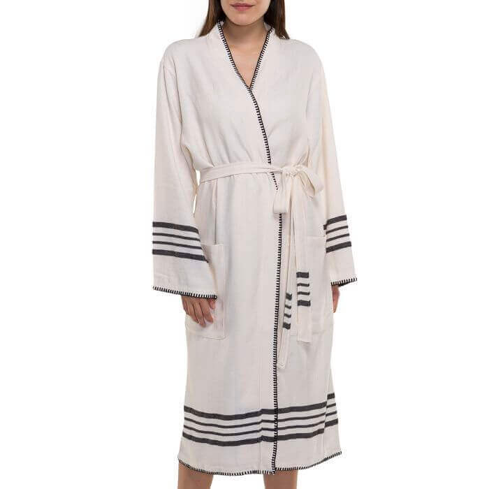 Organic Turkish Cotton Kimono Bathrobe, Long Unisex Spa Robe – view 17