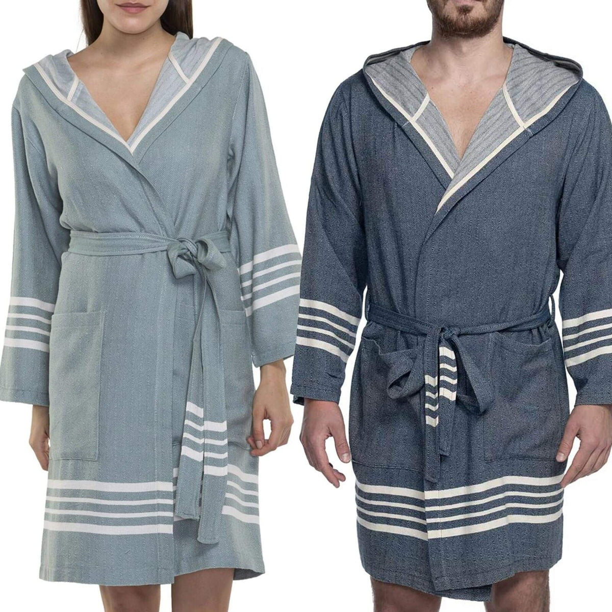 Organic Turkish Cotton Hooded Short Bathrobe, Knee-Length Unisex – view 3