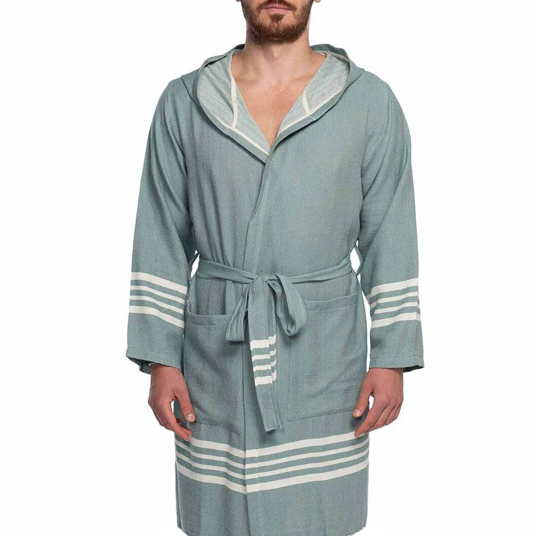 Organic Turkish Cotton Hooded Short Bathrobe, Knee-Length Unisex – view 9