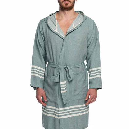 Organic Turkish Cotton Hooded Short Bathrobe, Knee-Length Unisex – view 9
