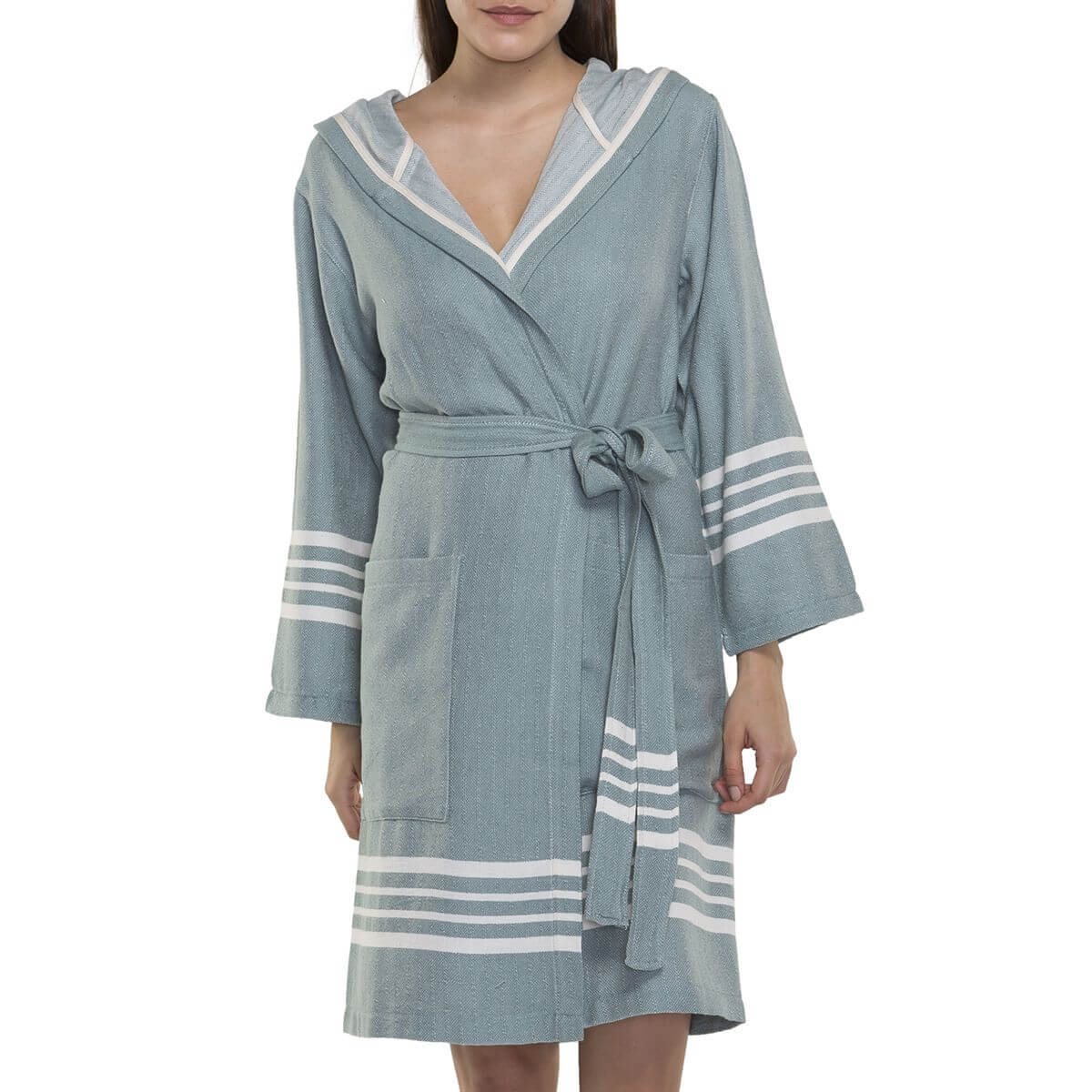 Organic Turkish Cotton Hooded Short Bathrobe, Knee-Length Unisex – view 4