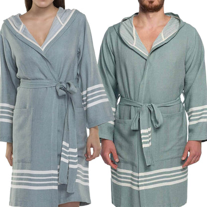 Organic Turkish Cotton Hooded Short Bathrobe, Knee-Length Unisex – view 12