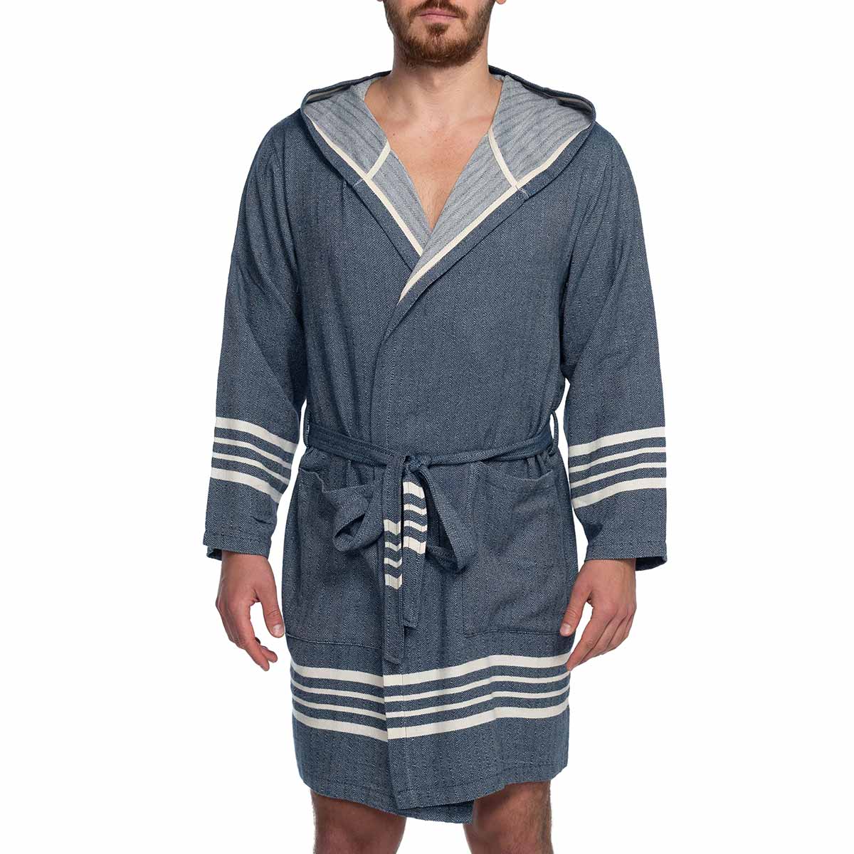 Organic Turkish Cotton Hooded Short Bathrobe, Knee-Length Unisex – view 5