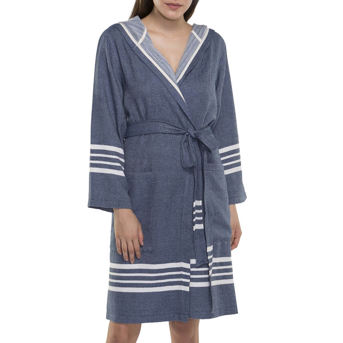 Organic Turkish Cotton Hooded Short Bathrobe, Knee-Length Unisex – view 7