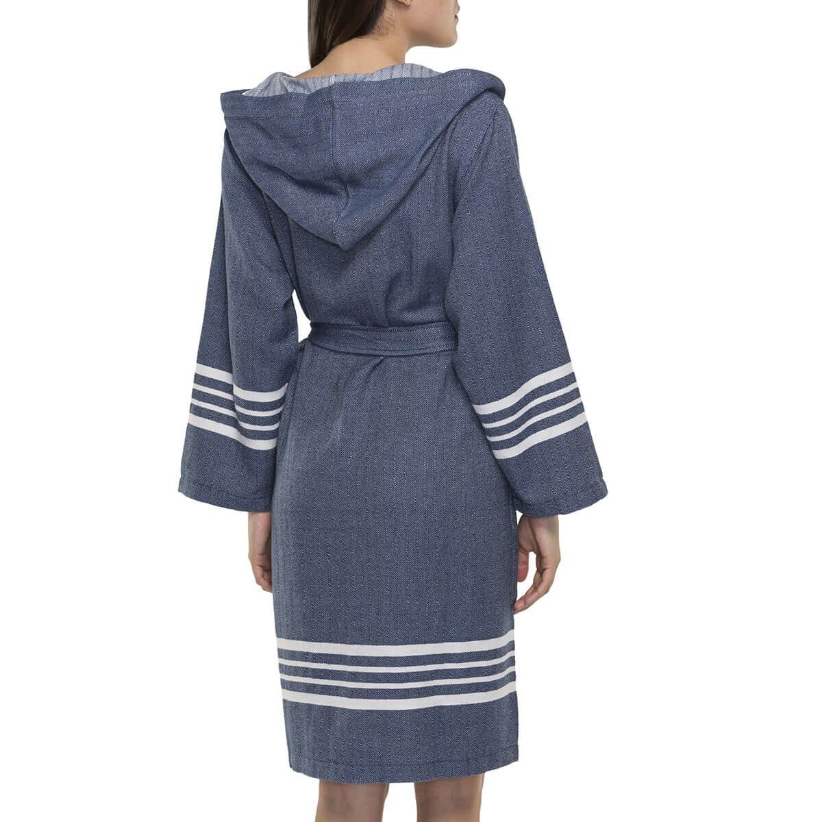 Organic Turkish Cotton Hooded Short Bathrobe, Knee-Length Unisex – view 8