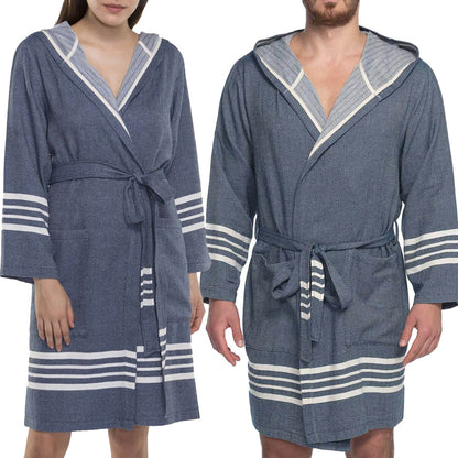 Organic Turkish Cotton Hooded Short Bathrobe, Knee-Length Unisex – view 11