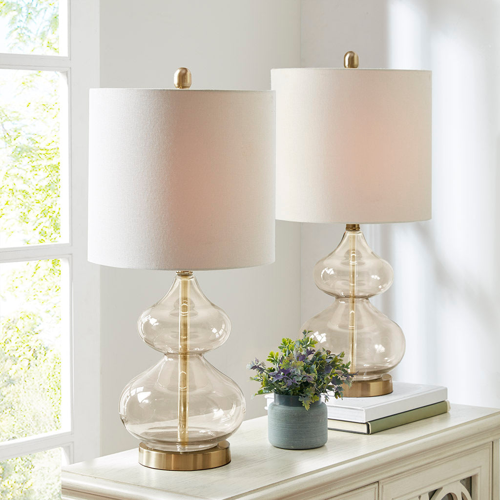 Ellipse Curved Glass Table Lamps with Gold Base, Set of 2, White Shades – view 9