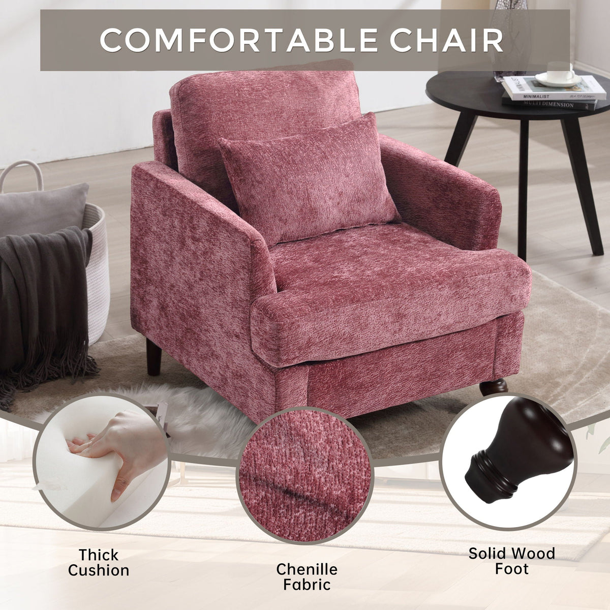 Mid Century Modern Tufted Armchair with Solid Wood Frame – view 6