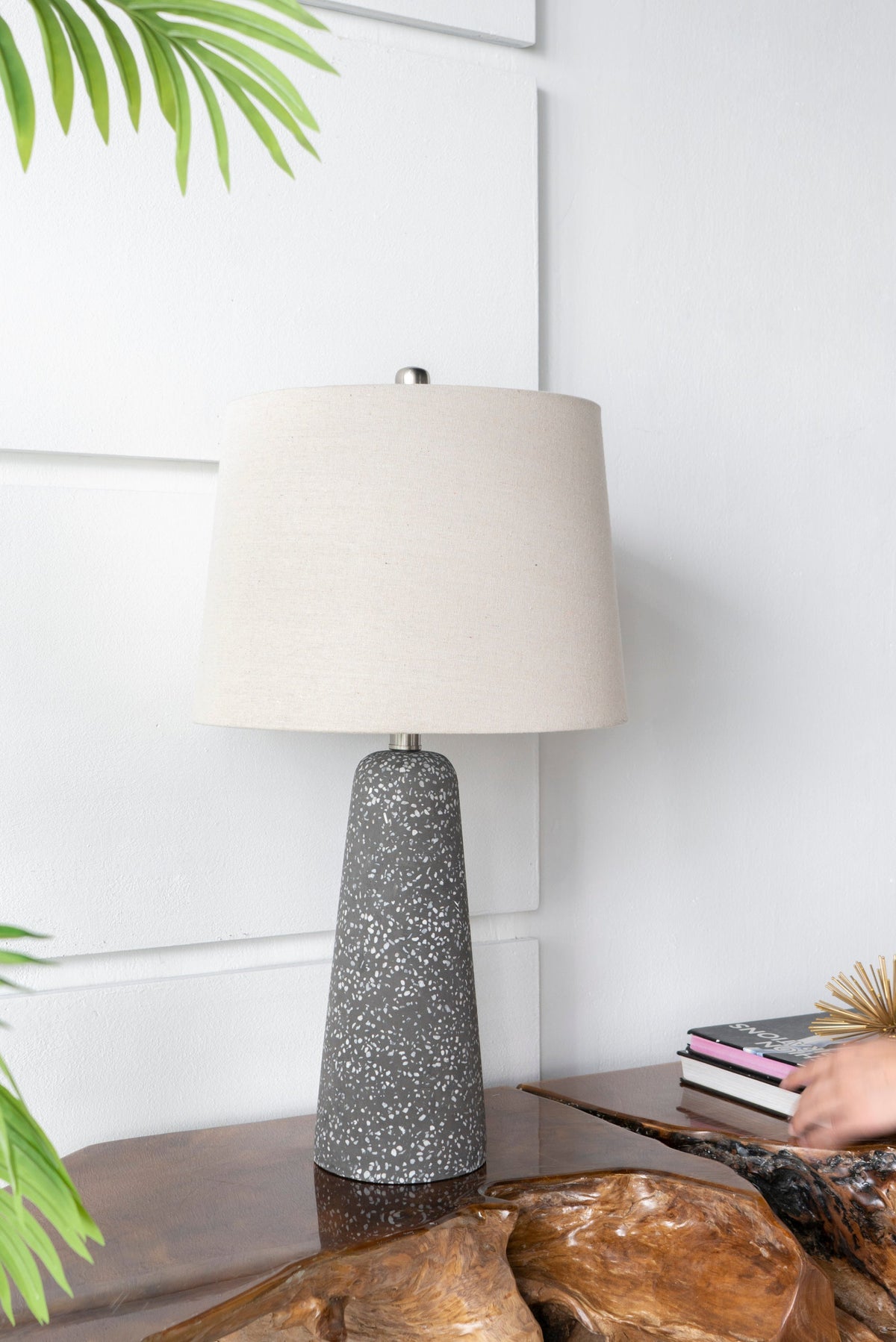 Artisan Multicolor Glass Table Lamp with Linen Shade, Black and Beige – view 2
