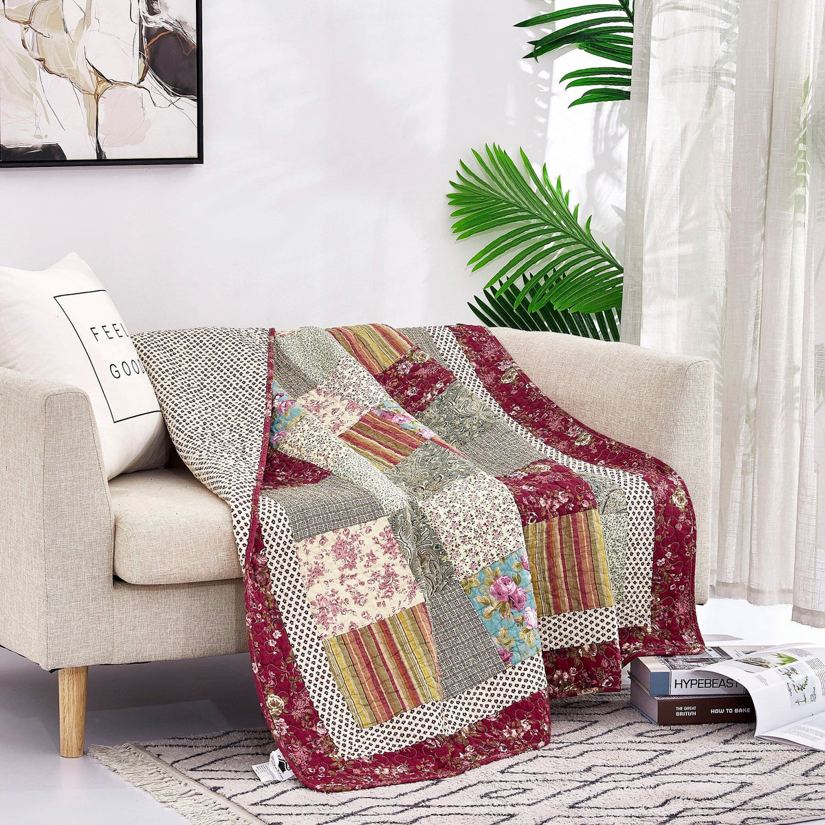 Fairy Tale Tea Party Cotton Patchwork Quilted Throw Blanket – view 4