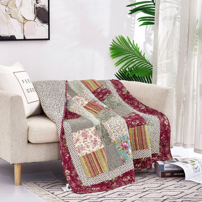Fairy Tale Tea Party Cotton Patchwork Quilted Throw Blanket – view 4