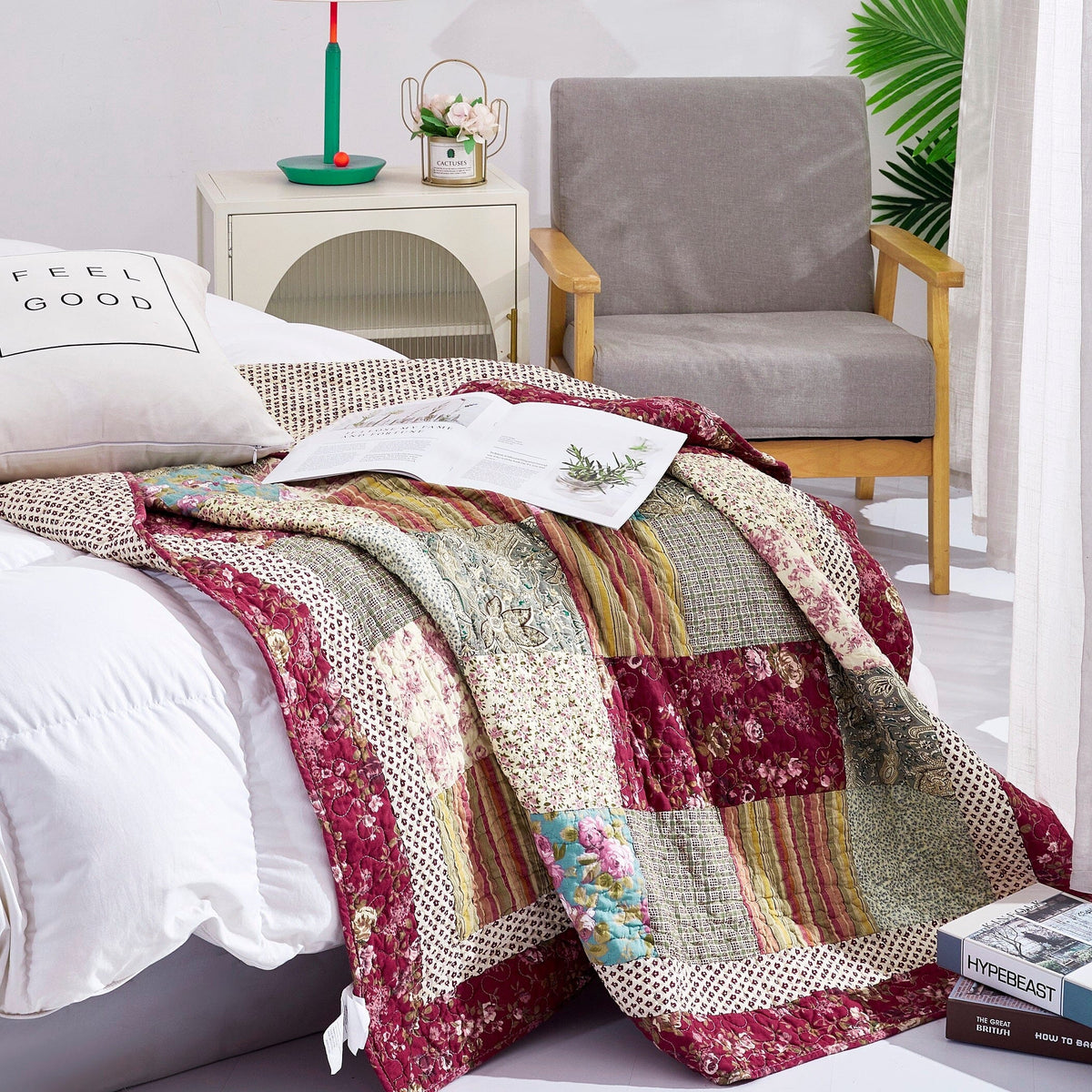 Fairy Tale Tea Party Cotton Patchwork Quilted Throw Blanket – view 3