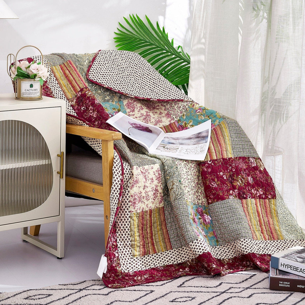Fairy Tale Tea Party Cotton Patchwork Quilted Throw Blanket – view 2