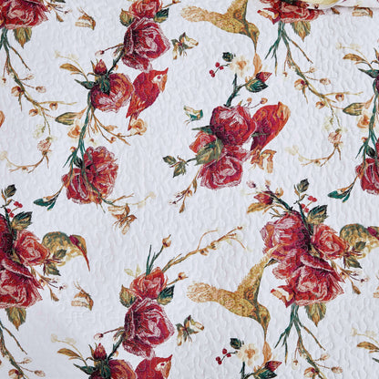 Vintage Rose Garden Hummingbirds Burgundy and White Floral Quilt Set – view 2