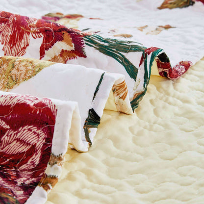 Vintage Rose Garden Hummingbirds Burgundy and White Floral Quilt Set – view 4
