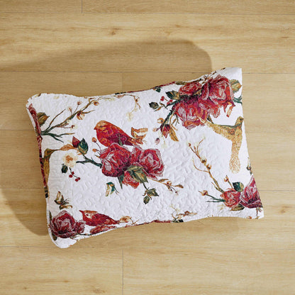 Vintage Rose Garden Hummingbirds Burgundy and White Floral Quilt Set – view 6