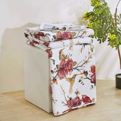 Vintage Rose Garden Hummingbirds Burgundy and White Floral Quilt Set – view 5
