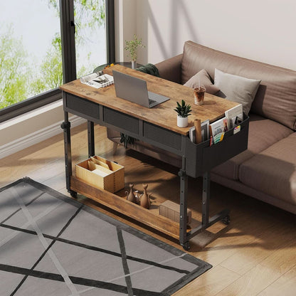 Rolling Height-Adjustable Computer Desk with Fabric Drawers – view 4