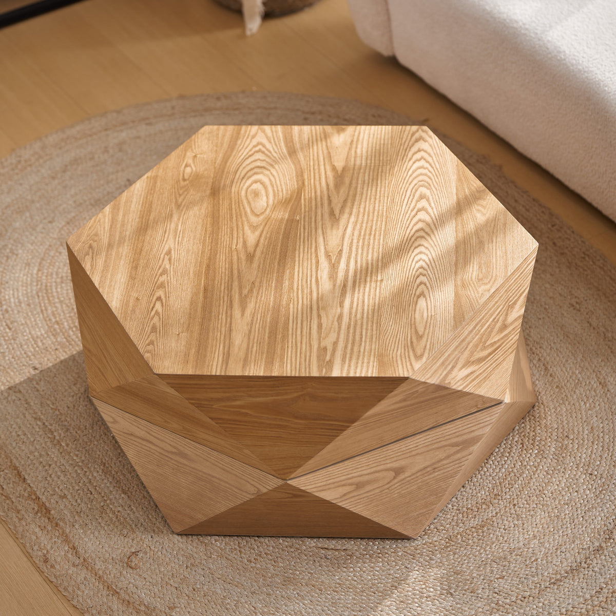 Retro Polygon Flip Top Coffee Table with Hidden Storage, Natural – view 4