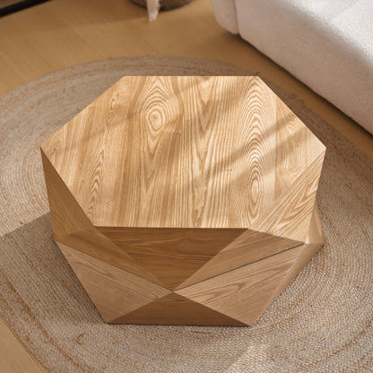Retro Polygon Flip Top Coffee Table with Hidden Storage, Natural – view 4