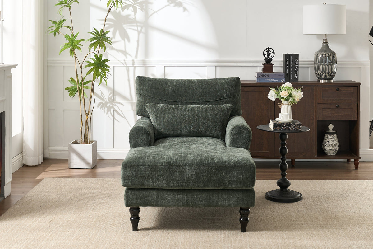 Modern Green Upholstered Chaise Lounge Recliner Chair with Solid Wood Frame – view 4