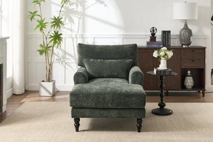 Modern Green Upholstered Chaise Lounge Recliner Chair with Solid Wood Frame – view 4