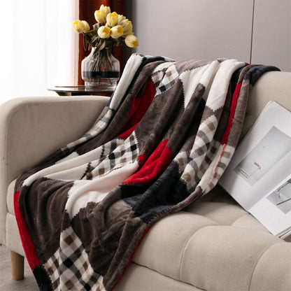Sunset Maple Farmhouse Plaid Patchwork Fleece Throw Blanket – view 9