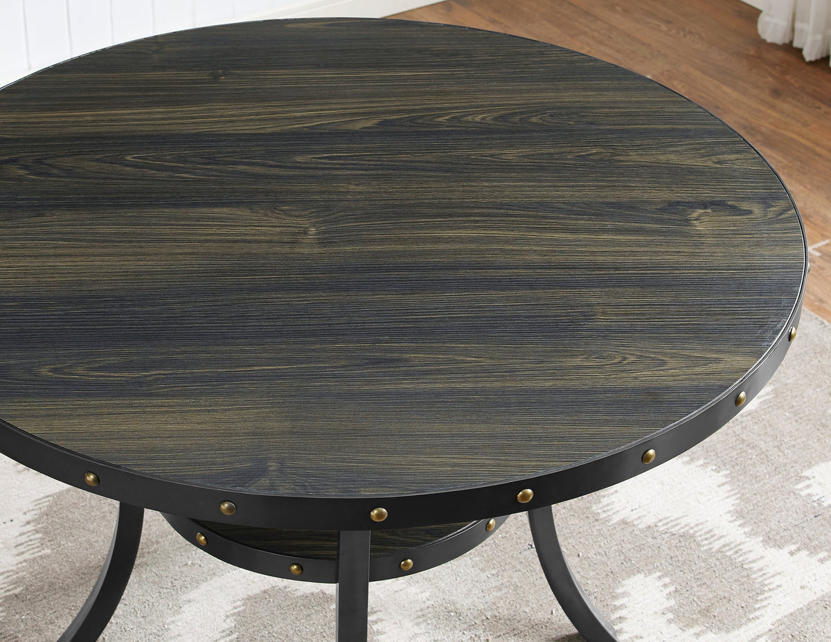 Espresso Round 5-Piece Dining Set with Tan Nailhead Chairs – view 5