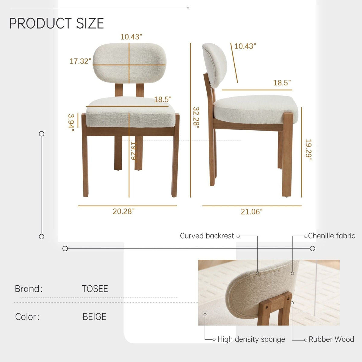 Upholstered Dining Chairs with Ergonomic Backrest, Set of 2 – view 4