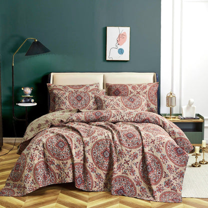 Microfiber Medallion Reversible Quilt Set for Bohemian Spaces
