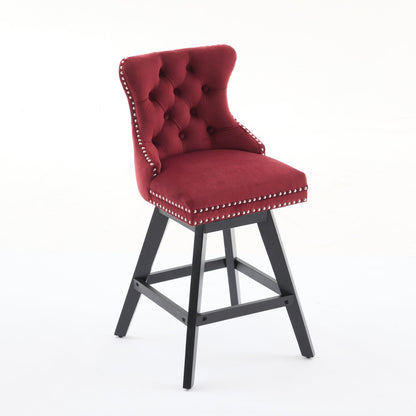 Wine Red Velvet Swivel Bar Stools with Button Tufting, Set of 2 – view 5