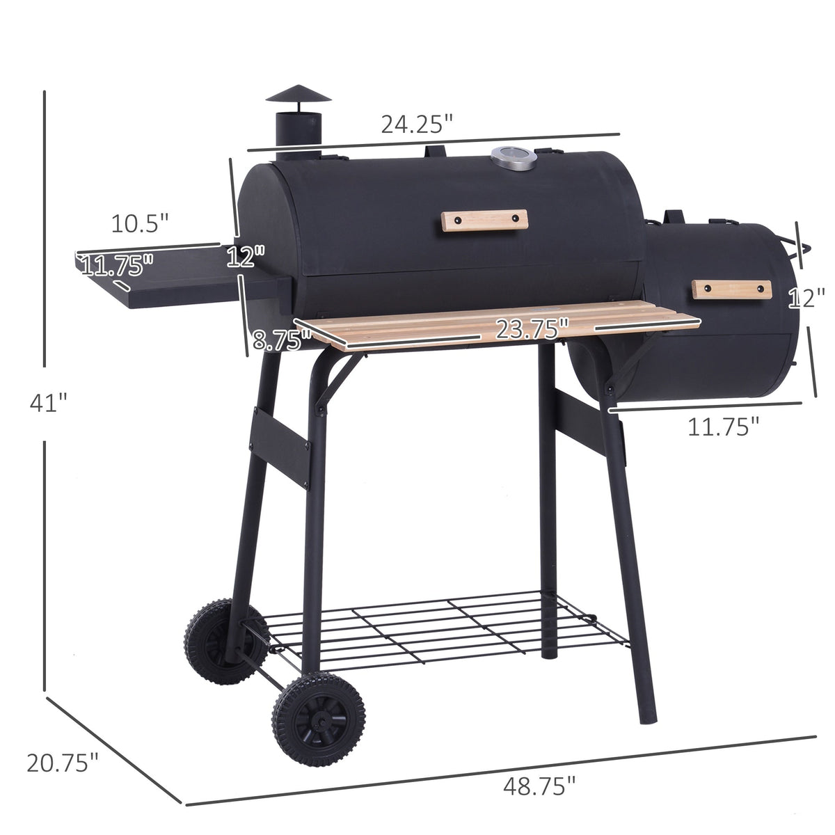 48-Inch Steel Charcoal BBQ Grill and Offset Smoker Combo in Black – view 3