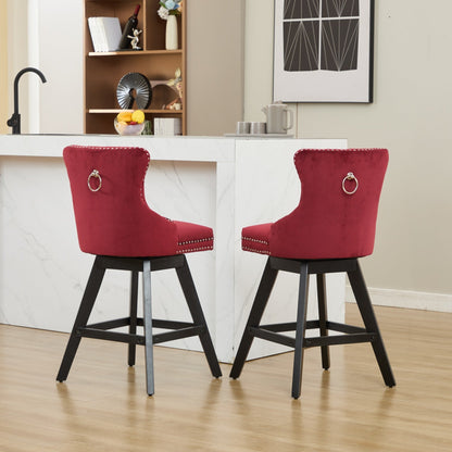Wine Red Velvet Swivel Bar Stools with Button Tufting, Set of 2 – view 21