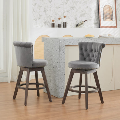 26" Gray Velvet Swivel Counter Height Bar Stools, Set of 2 – view 19