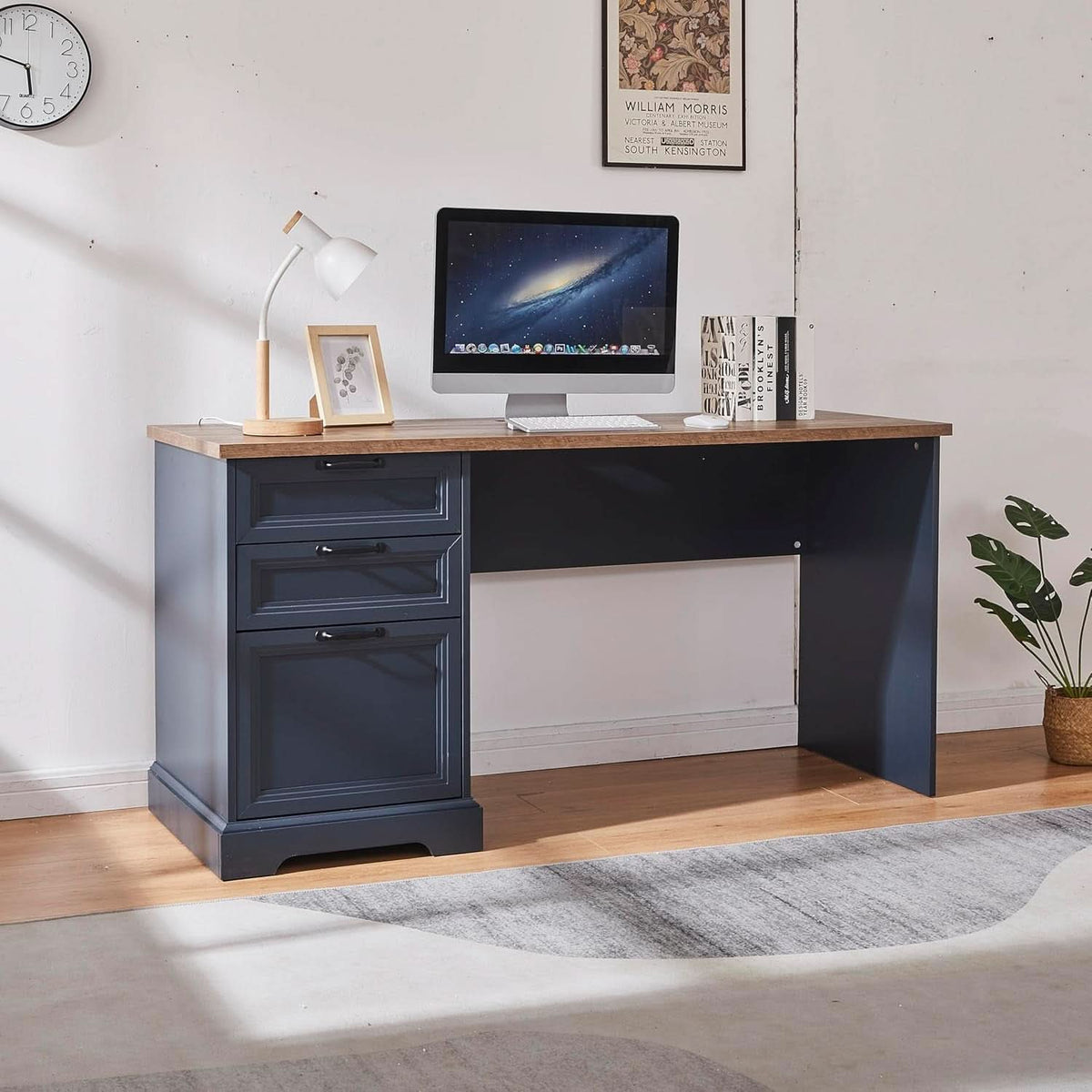 Blue Farmhouse Executive Desk with Built-In Charging Station – view 7