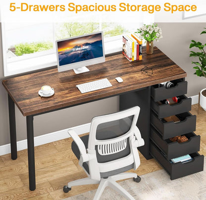 47-Inch Rustic Brown Computer Desk with 5 Drawers – view 4