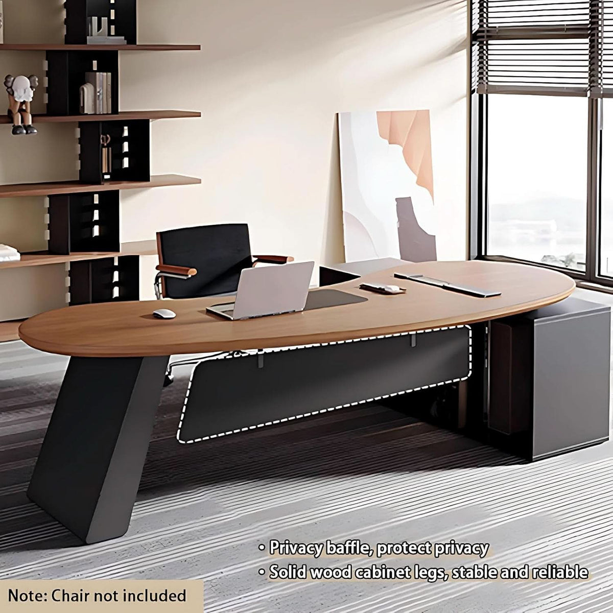 80-Inch L-Shaped Executive Desk with Storage Cabinets and Power Ports – view 5
