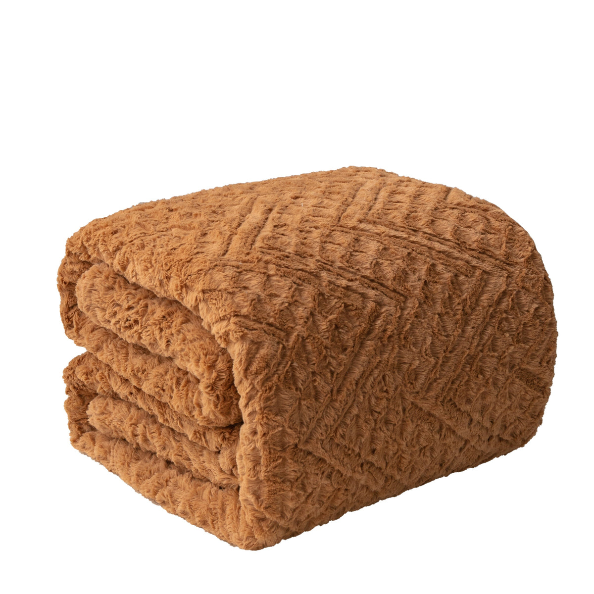 Caramel Brown Embossed Chevron Faux Fur and Sherpa Throw Blanket – view 14