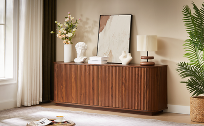 64 Inch Walnut Sideboard Storage Cabinet with Wave Pattern Doors – view 5