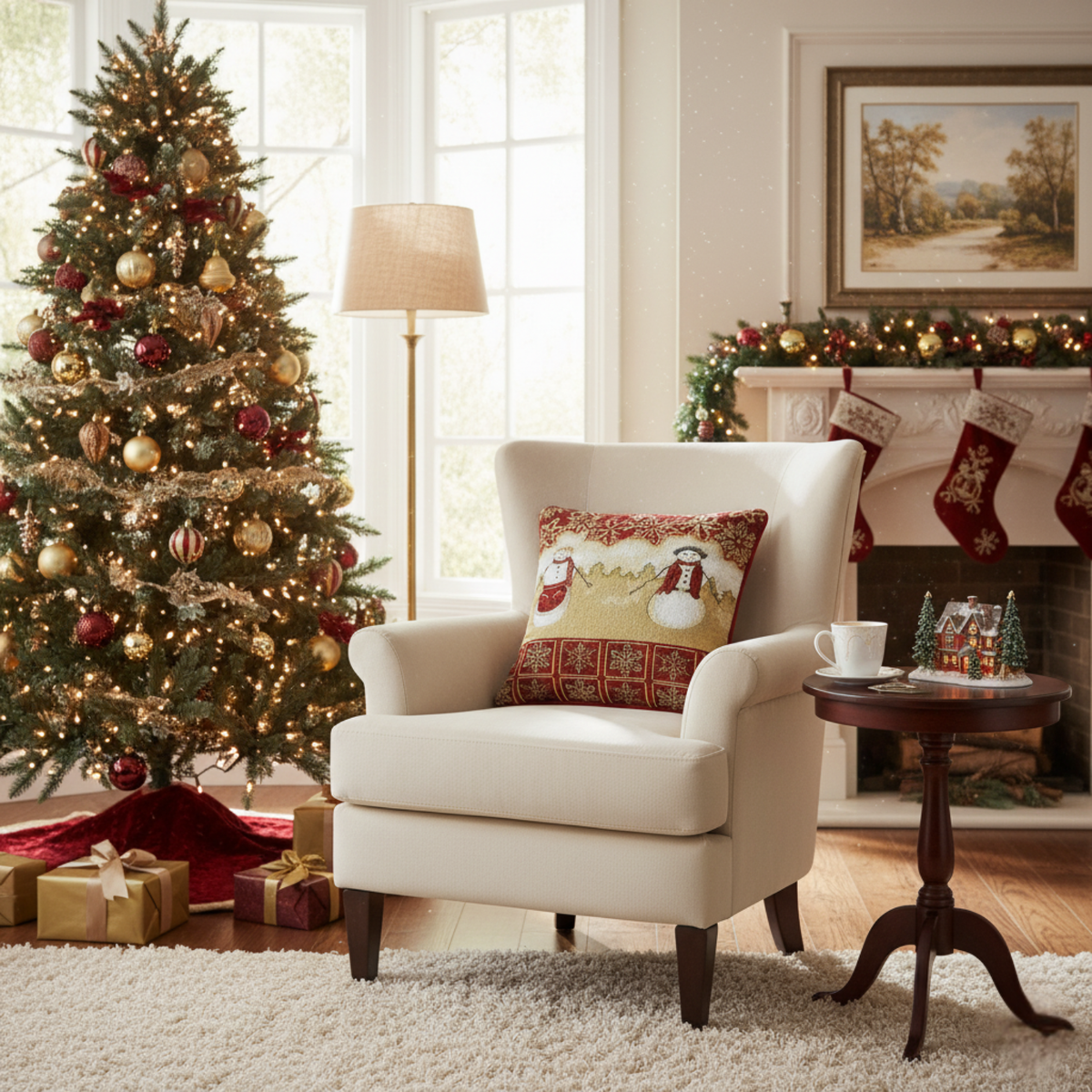 Mr. and Mrs. Snowman Couple Woven Tapestry Christmas Pillow Cover – view 3