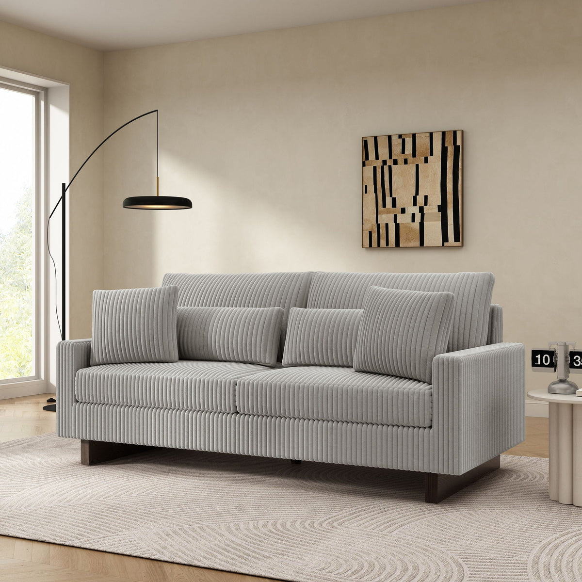 Modern Fabric Loveseat Sofa with 4 Pillows in Beige, Black or Dark Gray – view 6