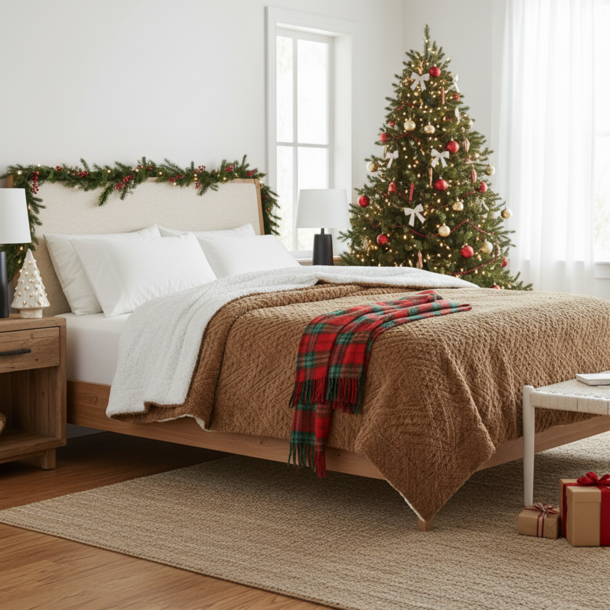 Caramel Brown Embossed Chevron Faux Fur and Sherpa Throw Blanket – view 6