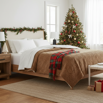 Caramel Brown Embossed Chevron Faux Fur and Sherpa Throw Blanket – view 6