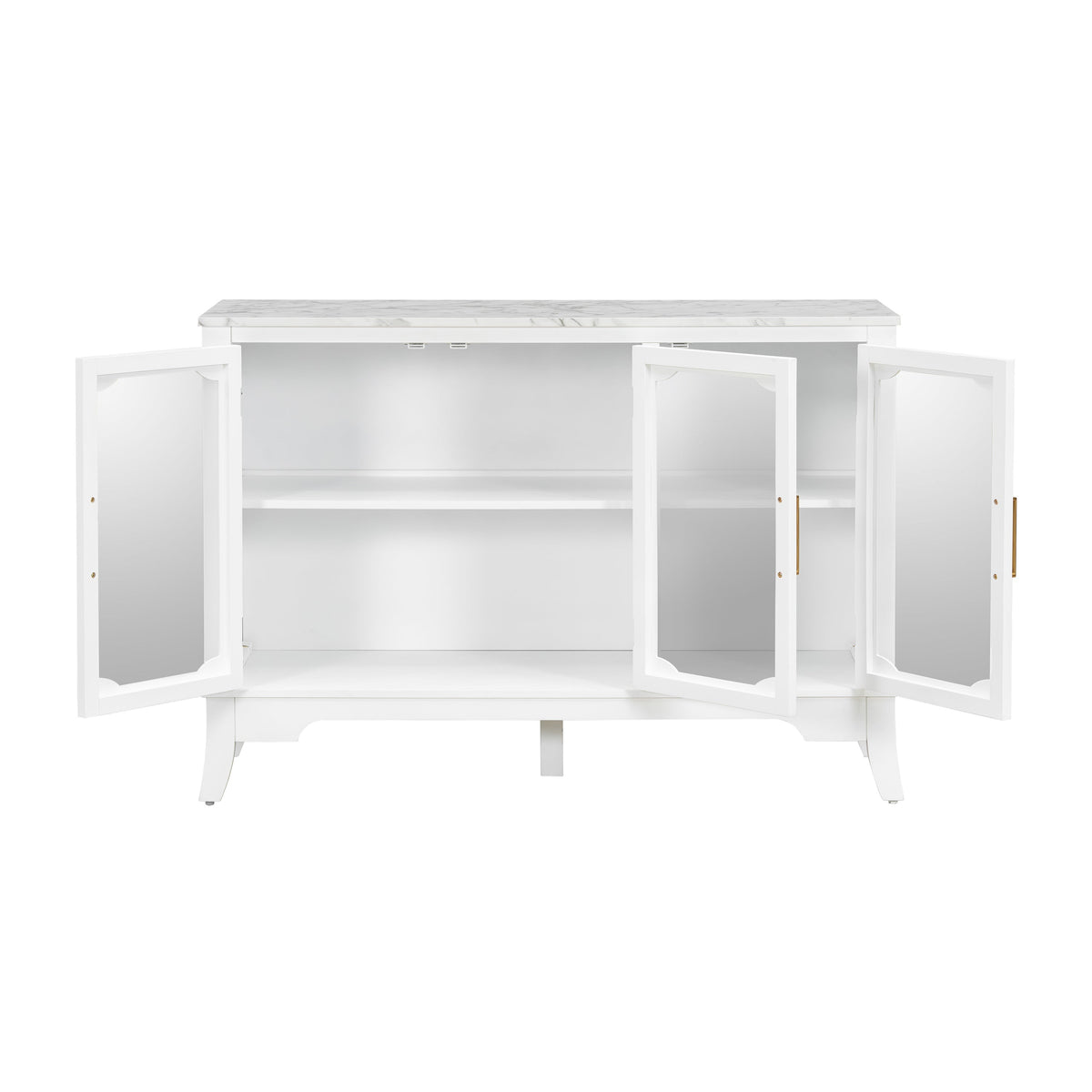 White 3-Door Storage Cabinet with Glass Panels and Gold Handles – view 5