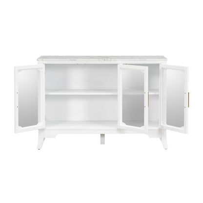 White 3-Door Storage Cabinet with Glass Panels and Gold Handles – view 5