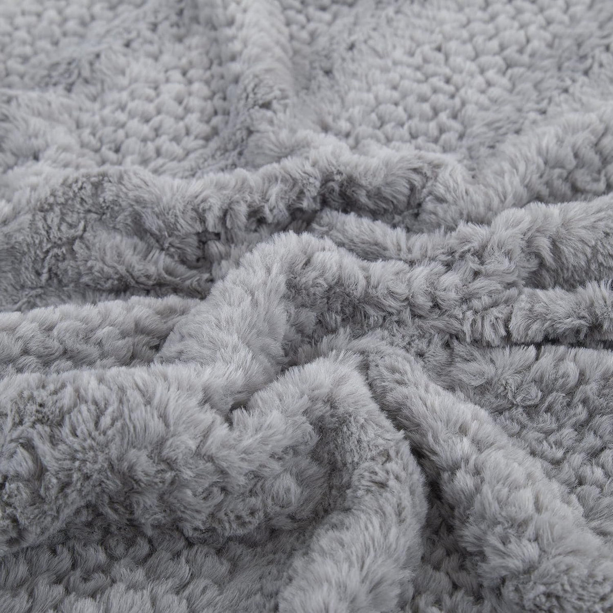 Dark Grey Bubble Textured Faux Fur and Sherpa Throw Blanket – view 3