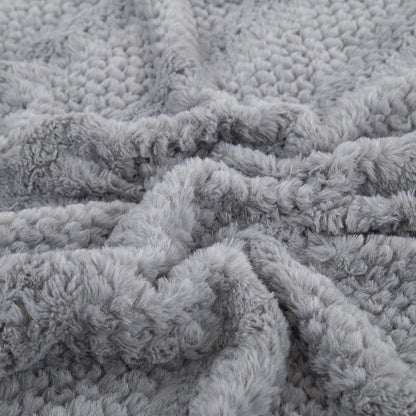 Dark Grey Bubble Textured Faux Fur and Sherpa Throw Blanket – view 3